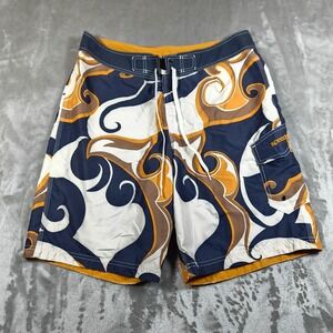 Vintage Speedo Board Shorts Mens 35 Blue Yellow Psychedelic Abstract Swim Trunks